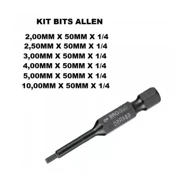 KIT BITS ALLEN  2,0MM 2,5MM 3,0 MM 4,0MM 5,0MM E 10,0 MM X 1/4″ - REF 684 R50 - GEDORE