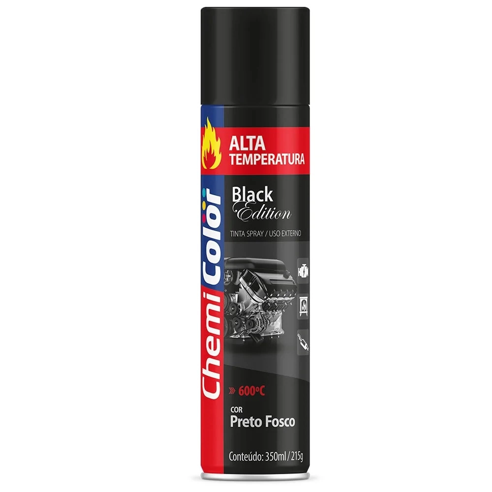 TINTA SPRAY CHEMICOLOR ALTA TEMPERATURA 350ML PRETO FOSCO