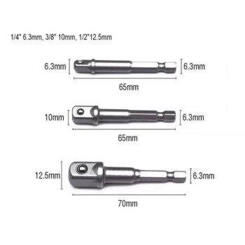 ADAPTADOR PARA SOQUETE 1/4″ - 3/8″ A 1/2″ 3 PECAS - HARDEN H-550733