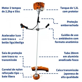 ROCADEIRA A GASOLINA 55CC MOTOR 2.2HP SKIM5500 - INTECH