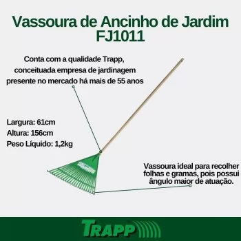 VASSOURA RASTELO ANCINHO PLASTICA VERDE COM CABO (FJ-1011) TRAPP