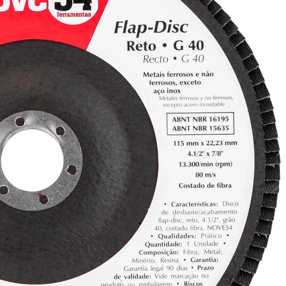 DISCO DE DESBASTE TIPO FLAP GRAO 40 115MM X 22MM - FIBRA 954