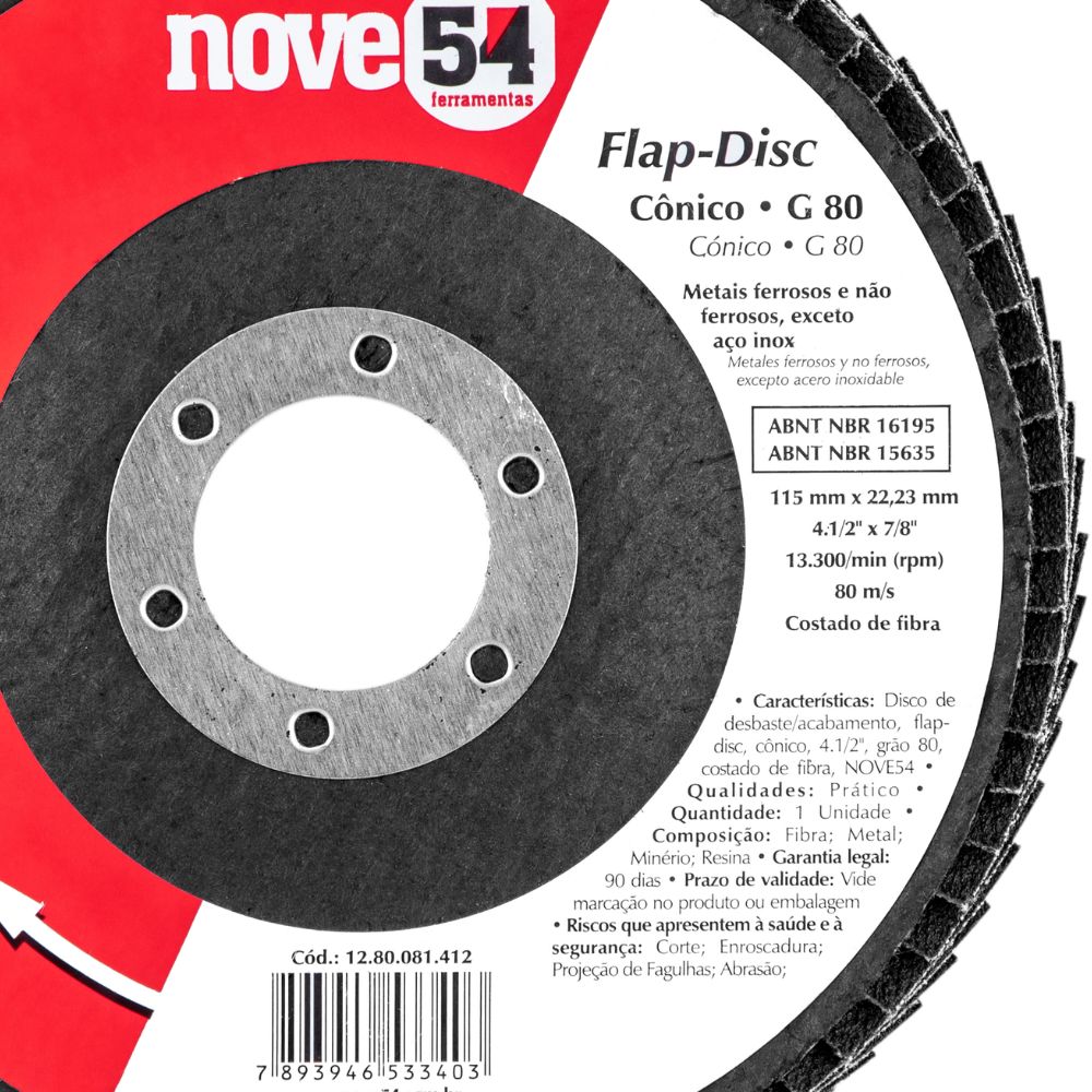 DISCO DE DESBASTE TIPO FLAP GRAO 80 115MM X 22MM -  FIBRA 954