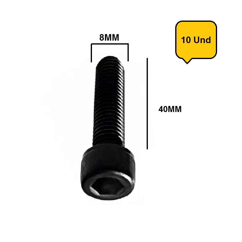 PARAFUSO ALLEN C/ CABECA CILINDRICA 8 X 40MM MA ACO (CX 10 UNIDADES)