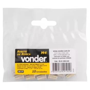 REBITE COM ROSCA M4 PARA REBITE MANUAL COM 10 PECAS - VONDER