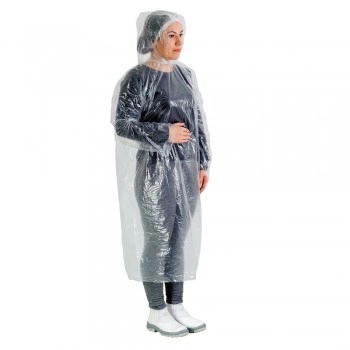 CAPA DE CHUVA DESCARTAVEL TRANSPARENTE COM CAPUZ - PREVEMAX